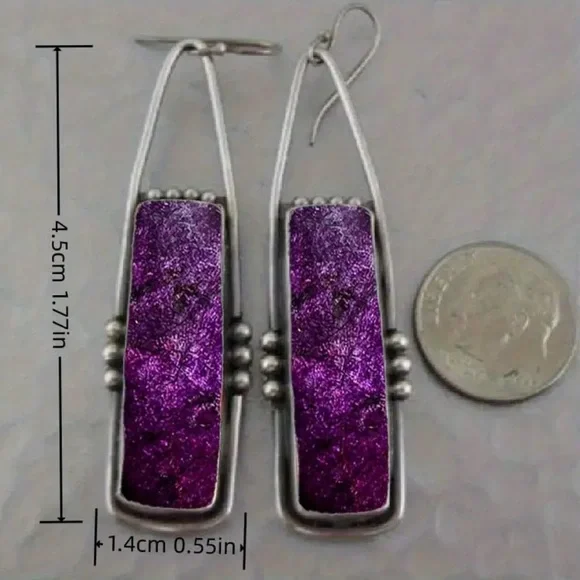 Purple & Silver Dangle Earrings - Picture 4 of 4